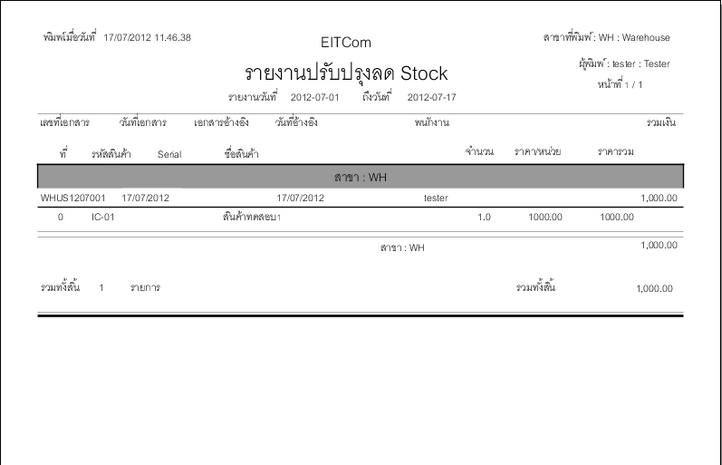 รายงานปรับปรุงสต็อก